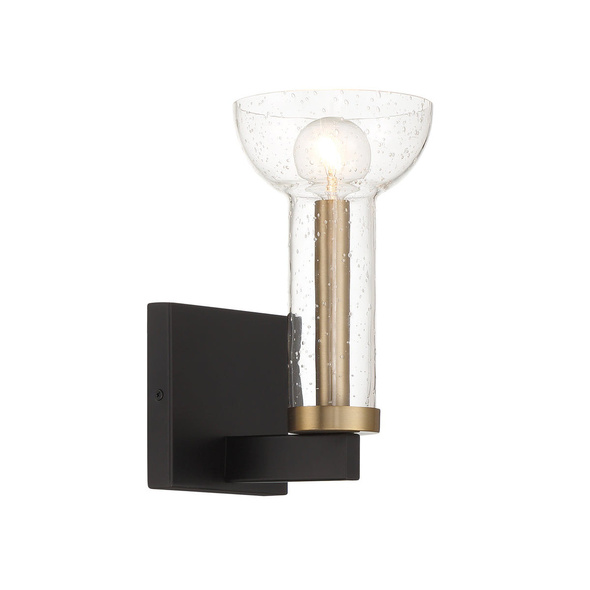 Galactic 5 in. 1-Light Matte Black Industrial Wall Sconce with Clear Seedy Glass Shade for Living Rooms