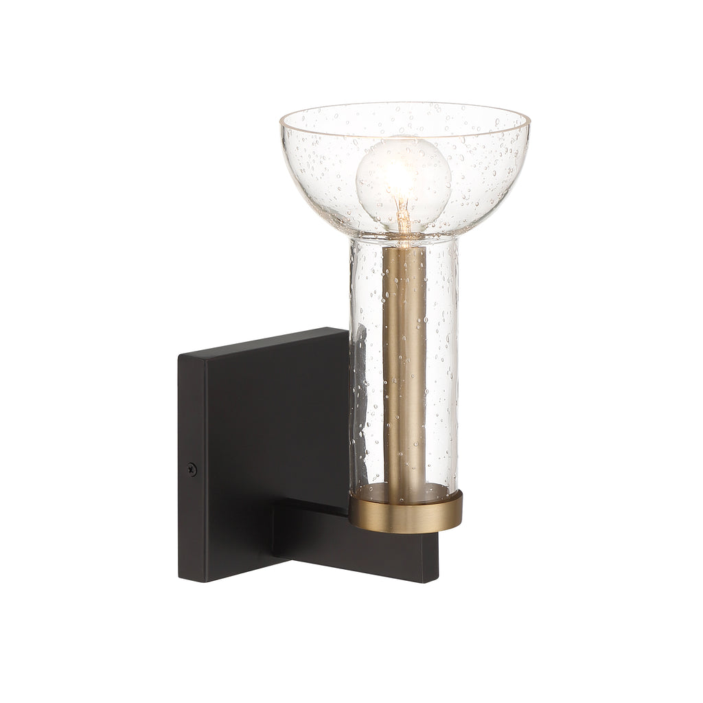 Galactic 5 in. 1-Light Matte Black Industrial Wall Sconce with Clear Seedy Glass Shade for Living Rooms