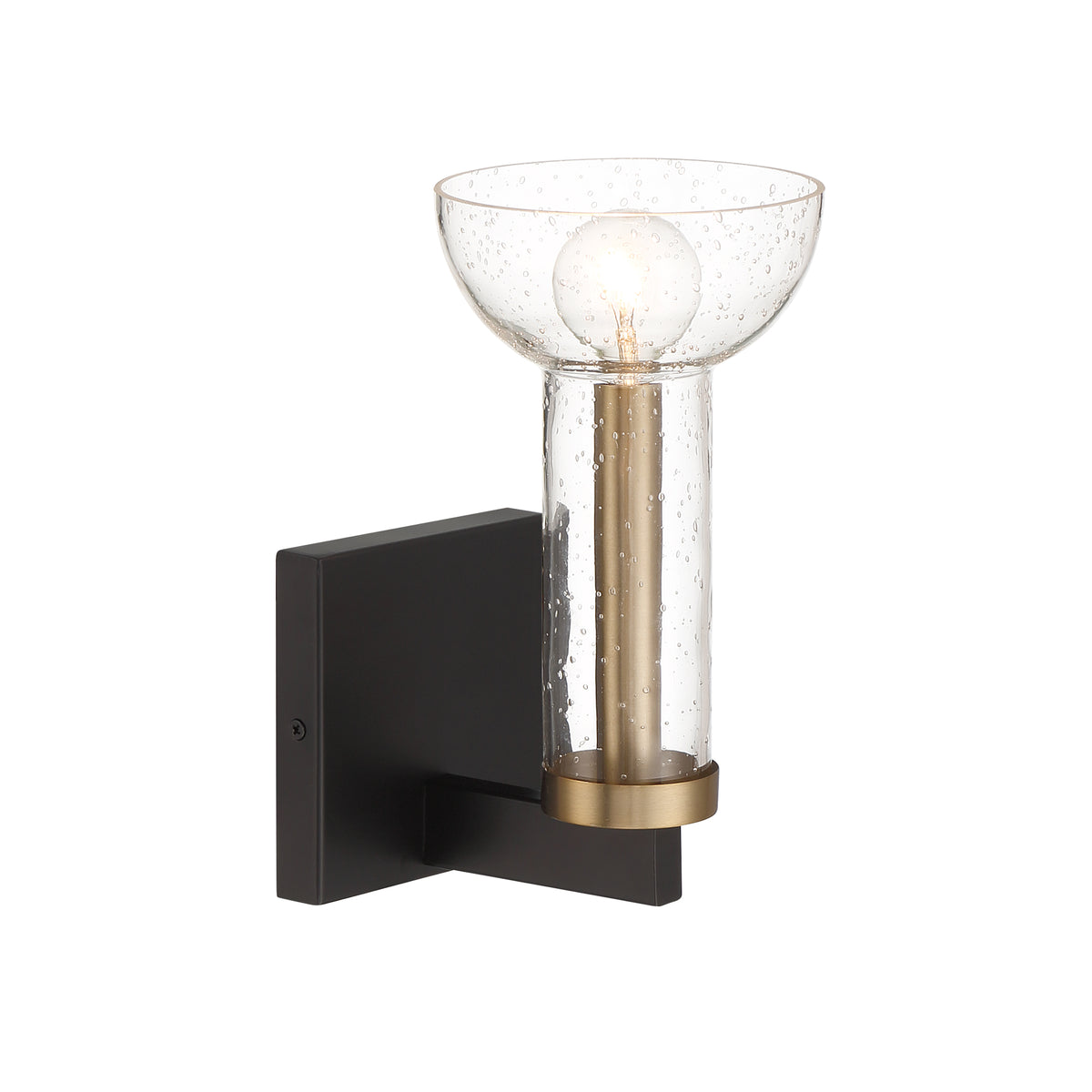 Galactic 5 in. 1-Light Matte Black Industrial Wall Sconce with Clear Seedy Glass Shade for Living Rooms