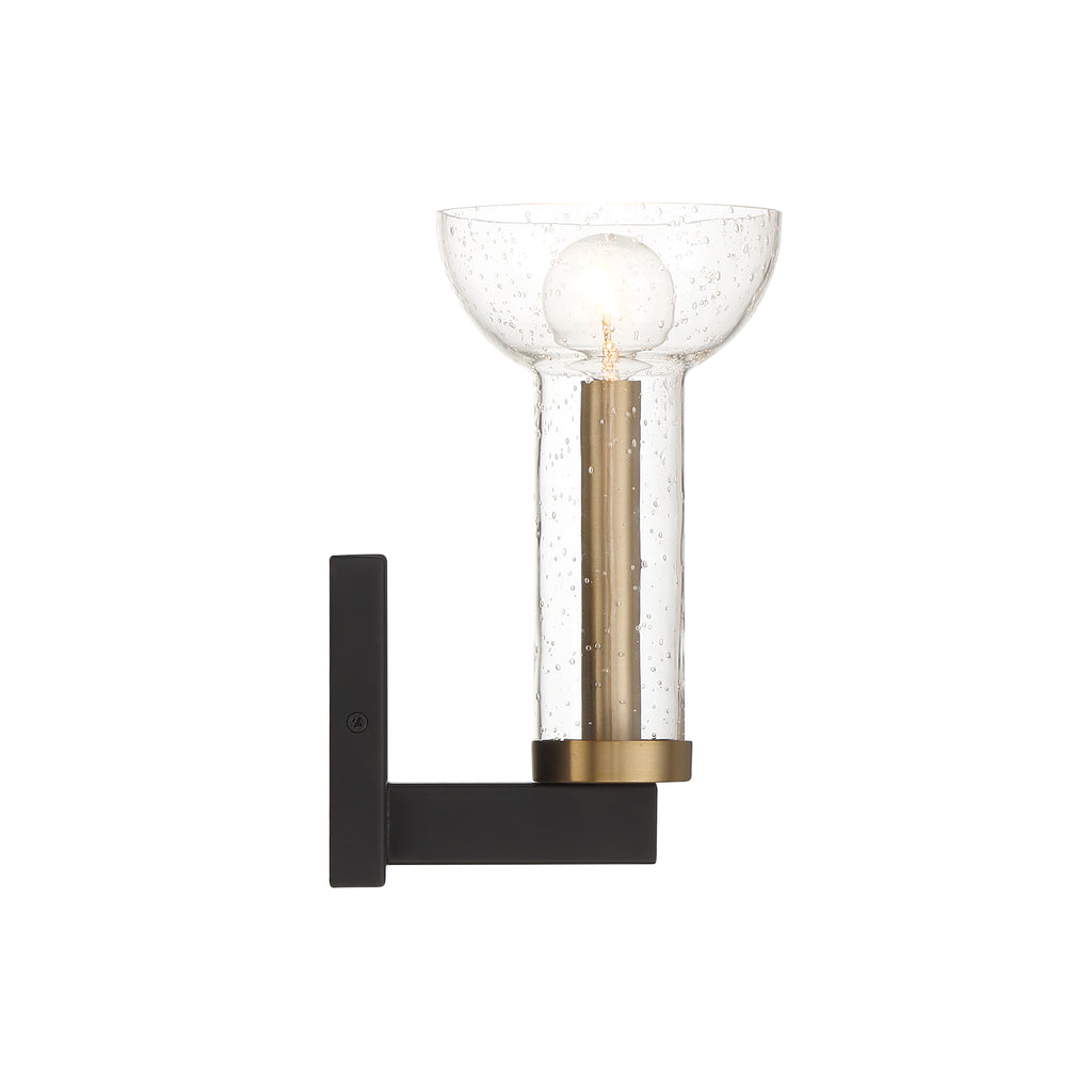 Galactic 5 in. 1-Light Matte Black Industrial Wall Sconce with Clear Seedy Glass Shade for Living Rooms