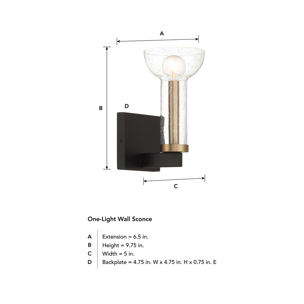 Galactic 5 in. 1-Light Matte Black Industrial Wall Sconce with Clear Seedy Glass Shade for Living Rooms