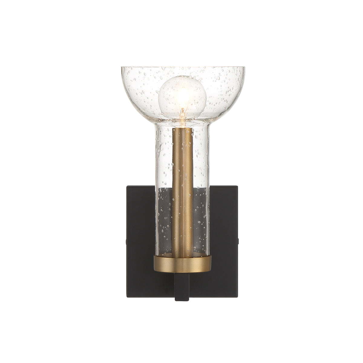 Galactic 5 in. 1-Light Matte Black Industrial Wall Sconce with Clear Seedy Glass Shade for Living Rooms