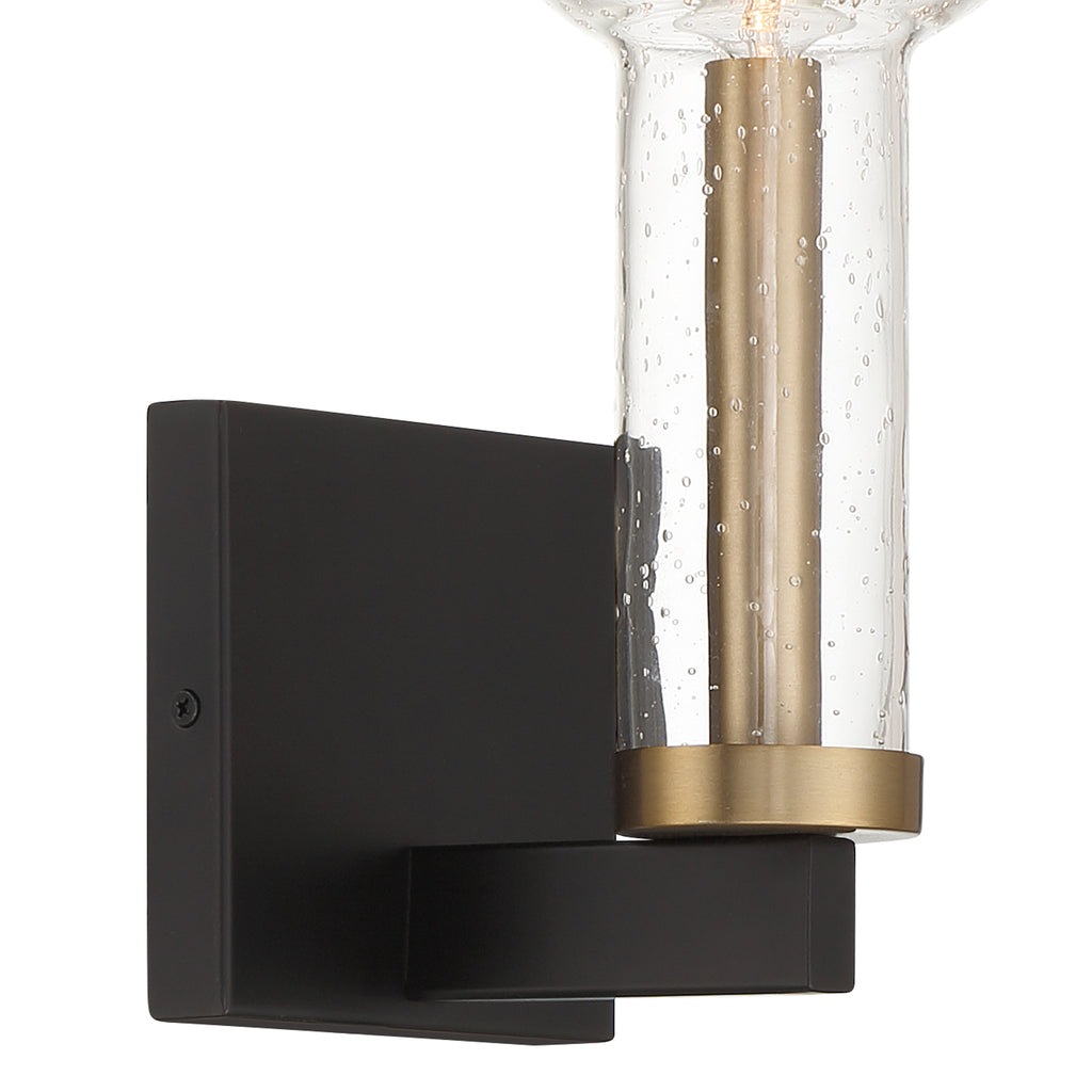 Galactic 5 in. 1-Light Matte Black Industrial Wall Sconce with Clear Seedy Glass Shade for Living Rooms