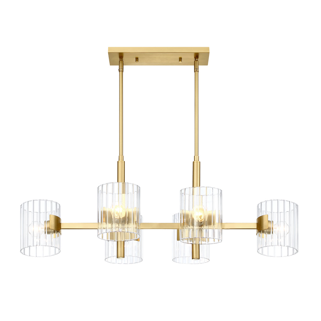 Aries 6-Light Brushed Gold Transitional Linear Chandelier for Kitchen Islands with No Bulbs Included