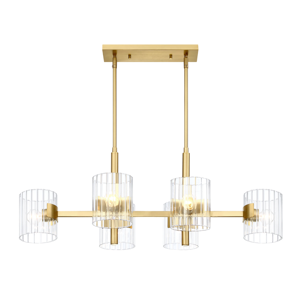 Aries 6-Light Brushed Gold Transitional Linear Chandelier for Kitchen Islands with No Bulbs Included