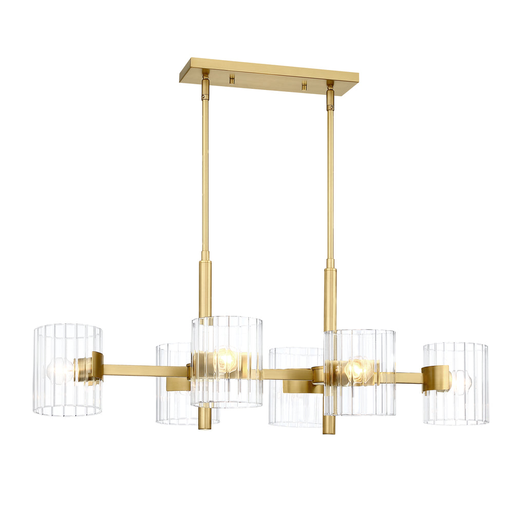 Aries 6-Light Brushed Gold Transitional Linear Chandelier for Kitchen Islands with No Bulbs Included