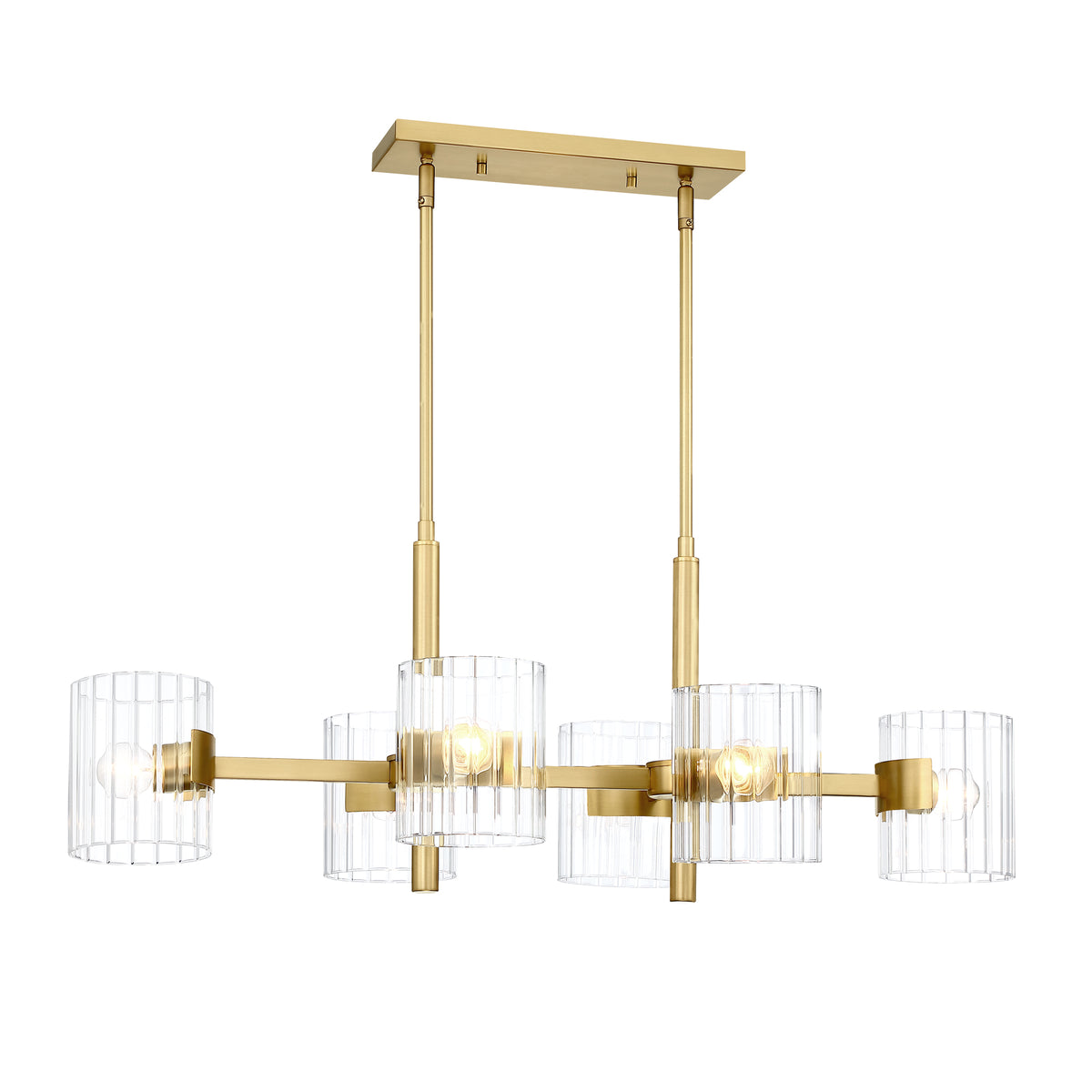 Aries 6-Light Brushed Gold Transitional Linear Chandelier for Kitchen Islands with No Bulbs Included