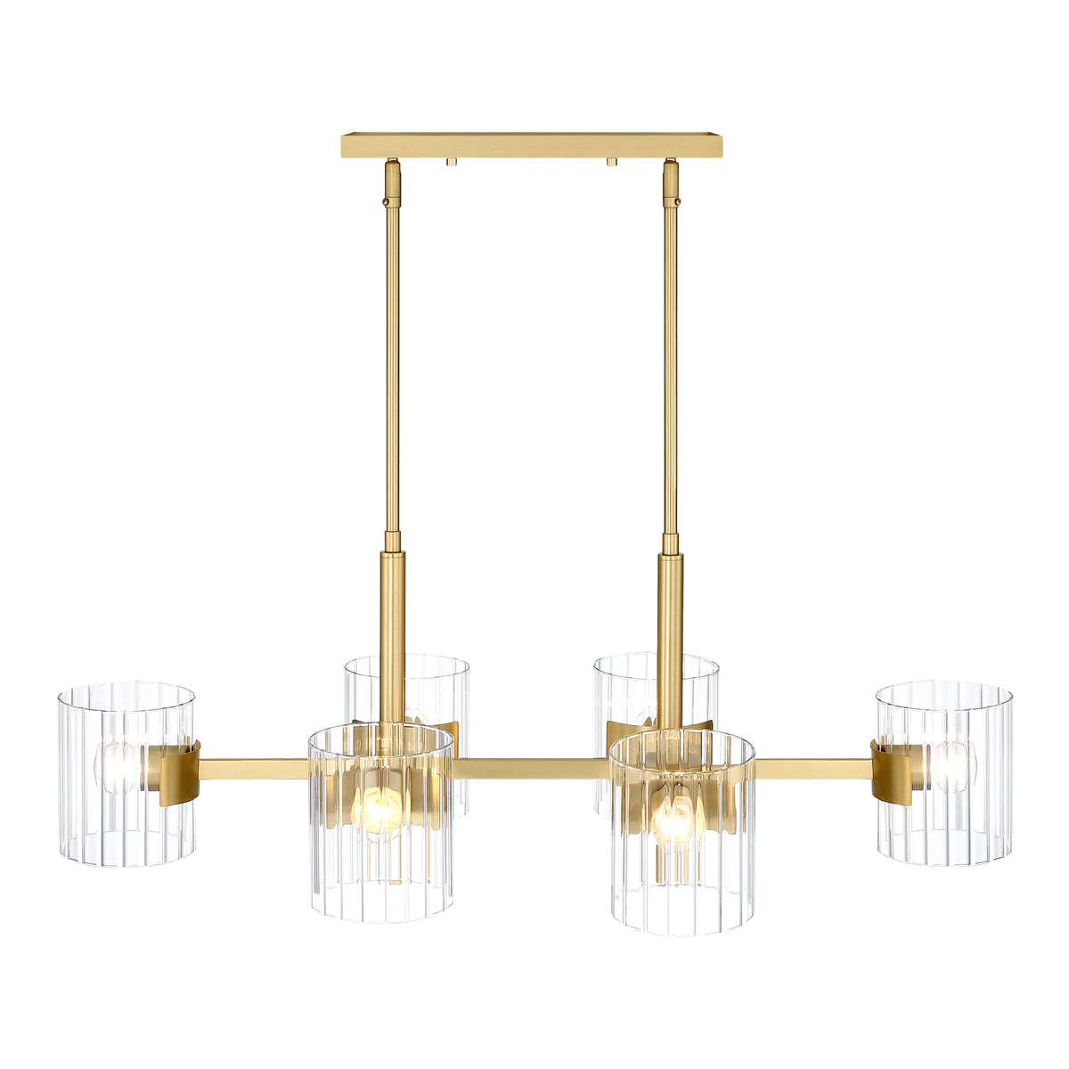 Aries 6-Light Brushed Gold Transitional Linear Chandelier for Kitchen Islands with No Bulbs Included