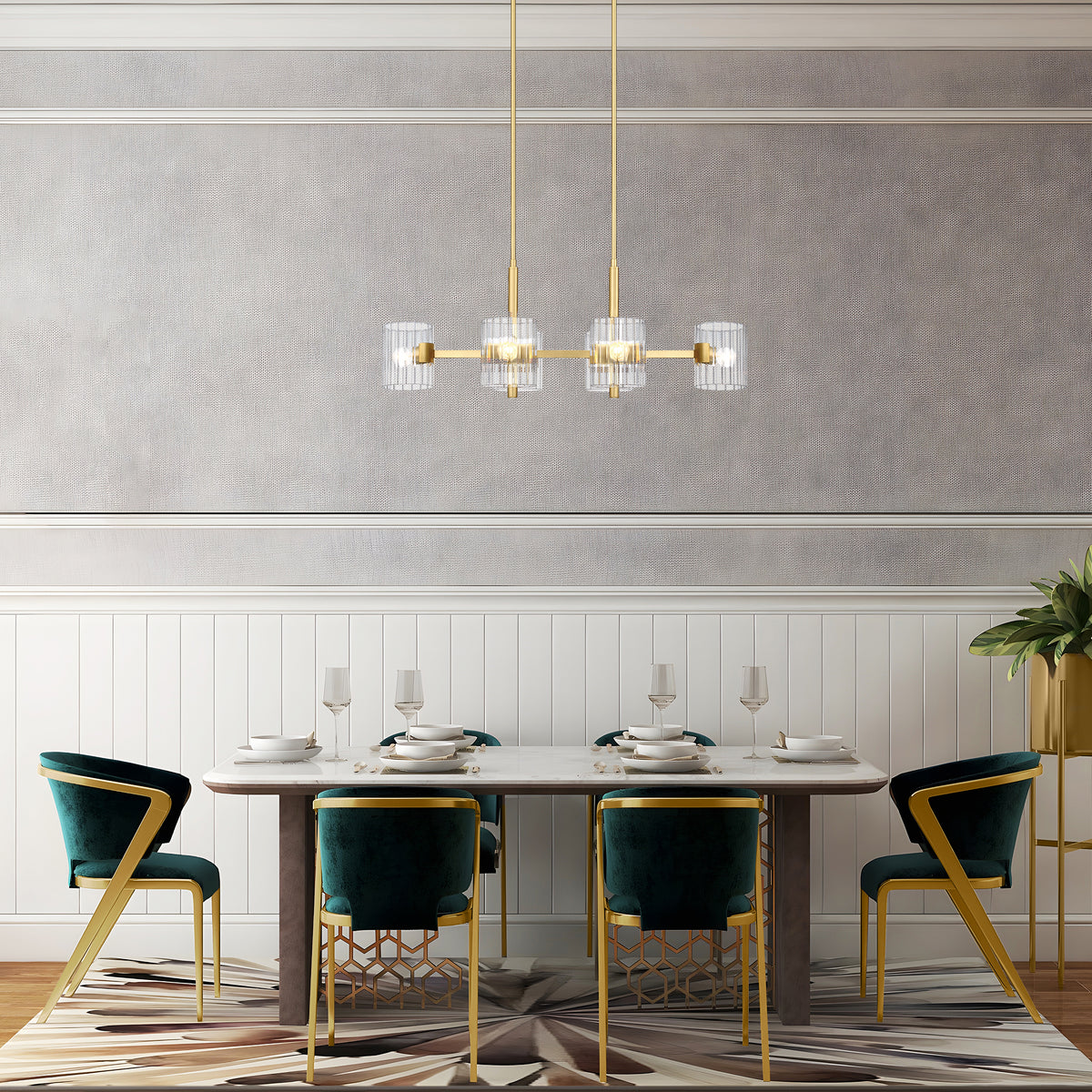 Aries 6-Light Brushed Gold Transitional Linear Chandelier for Kitchen Islands with No Bulbs Included