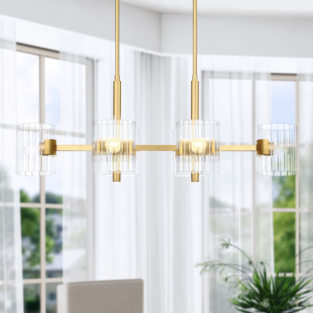 Aries 6-Light Brushed Gold Transitional Linear Chandelier for Kitchen Islands with No Bulbs Included