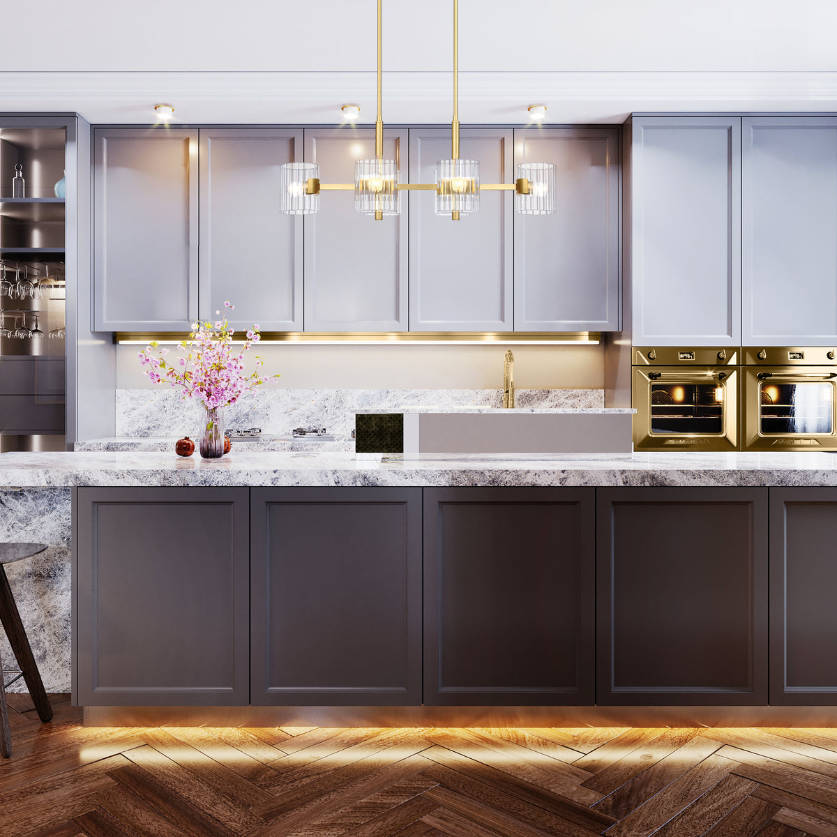 Aries 6-Light Brushed Gold Transitional Linear Chandelier for Kitchen Islands with No Bulbs Included