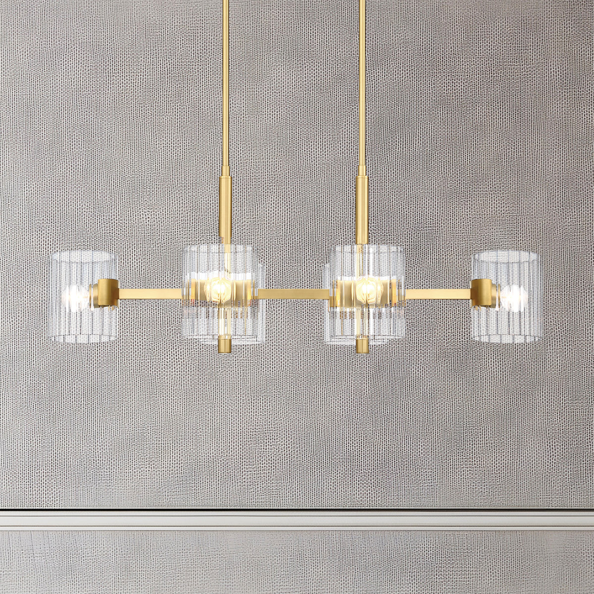 Aries 6-Light Brushed Gold Transitional Linear Chandelier for Kitchen Islands with No Bulbs Included