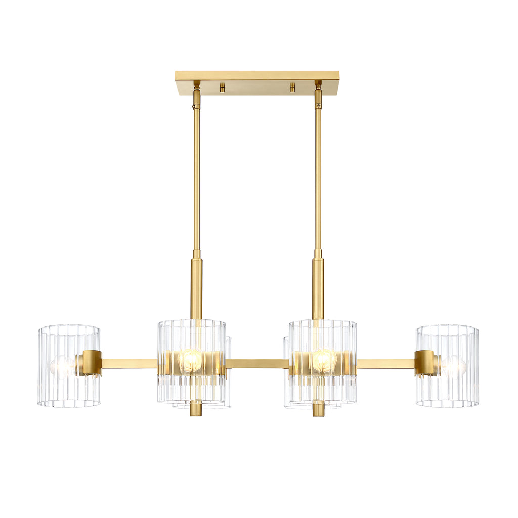 Aries 6-Light Brushed Gold Transitional Linear Chandelier for Kitchen Islands with No Bulbs Included