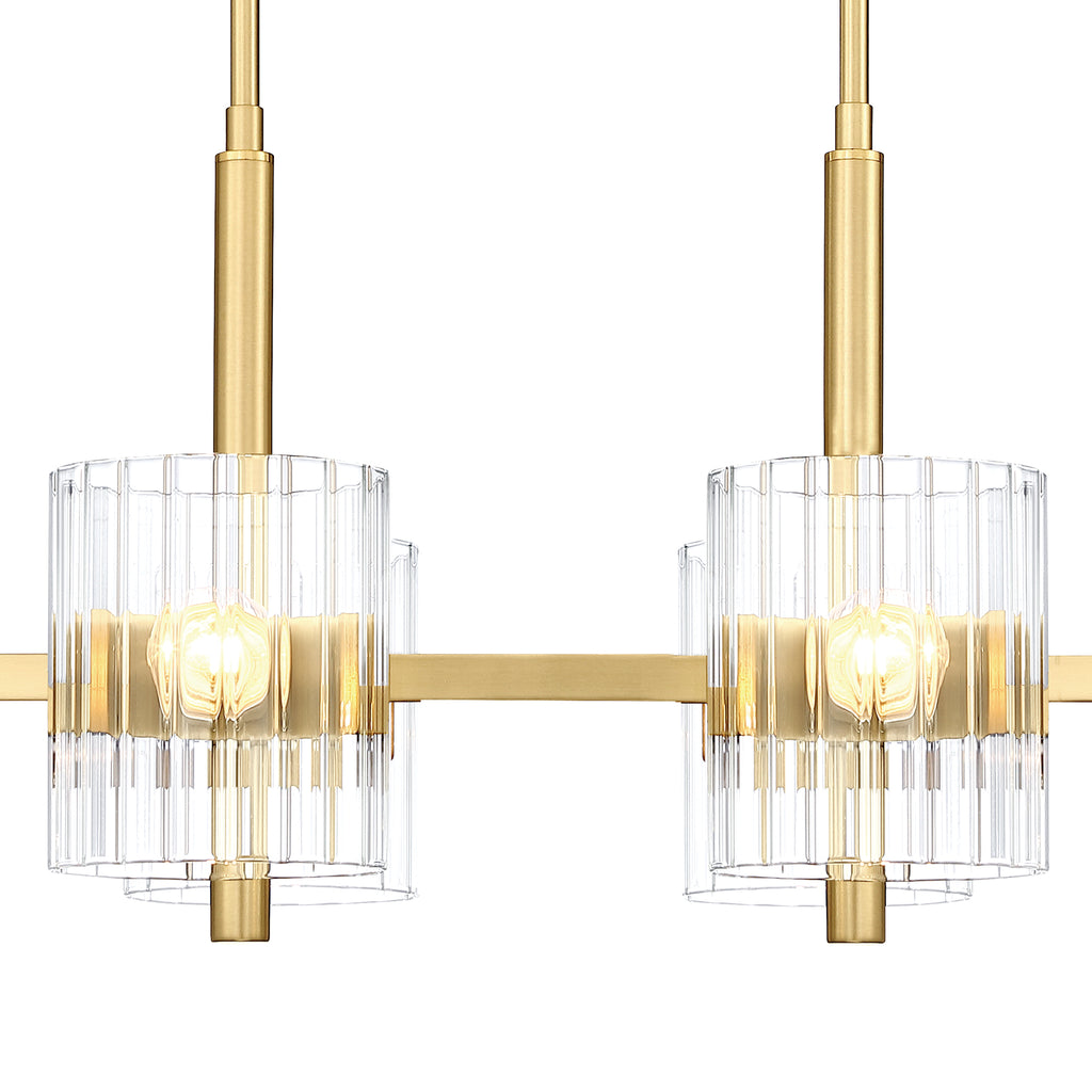 Aries 6-Light Brushed Gold Transitional Linear Chandelier for Kitchen Islands with No Bulbs Included