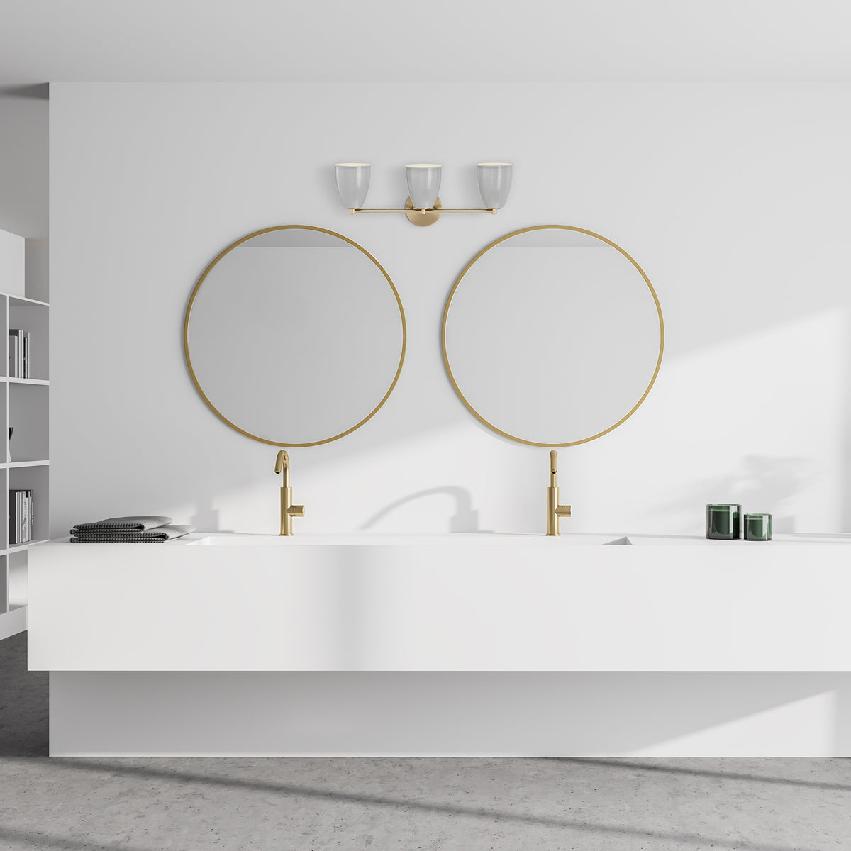 Biba 24 in. 3-Light Brushed Gold Modern Vanity Light with Grey Sky Metal Shades for Bathrooms
