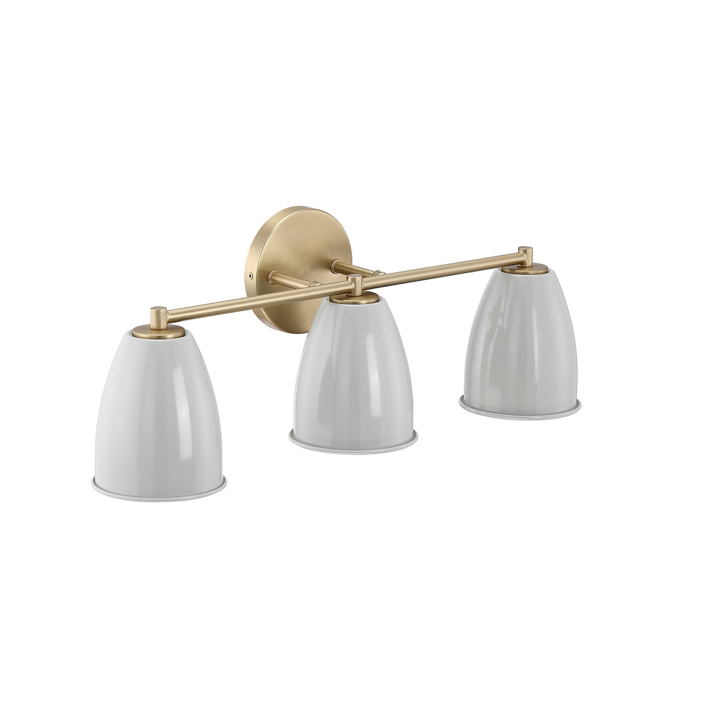 Biba 24 in. 3-Light Brushed Gold Modern Vanity Light with Grey Sky Metal Shades for Bathrooms