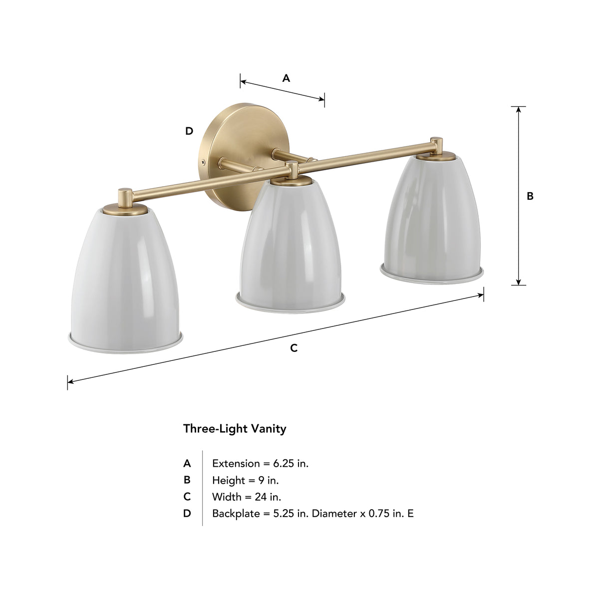 Biba 24 in. 3-Light Brushed Gold Modern Vanity Light with Grey Sky Metal Shades for Bathrooms