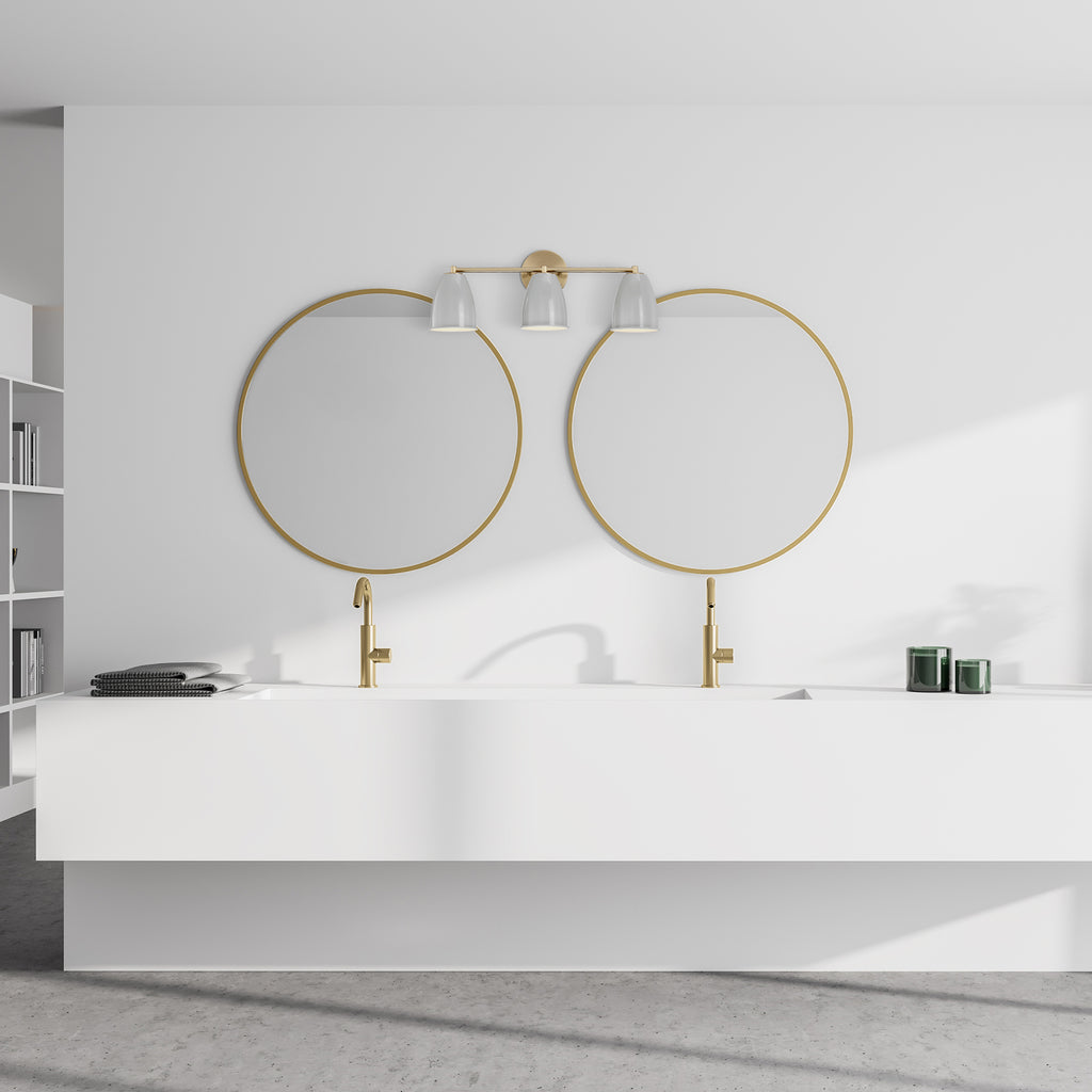 Biba 24 in. 3-Light Brushed Gold Modern Vanity Light with Grey Sky Metal Shades for Bathrooms