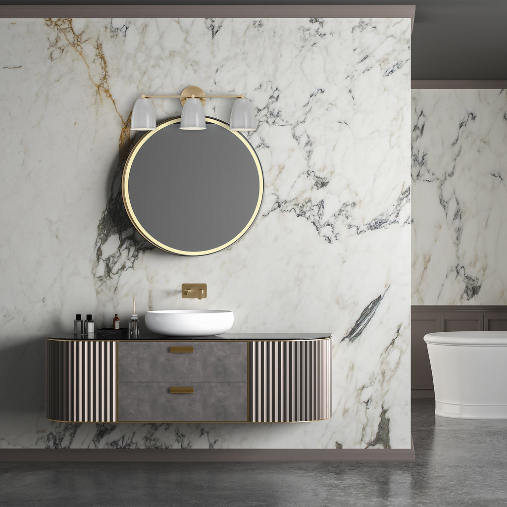 Biba 24 in. 3-Light Brushed Gold Modern Vanity Light with Grey Sky Metal Shades for Bathrooms