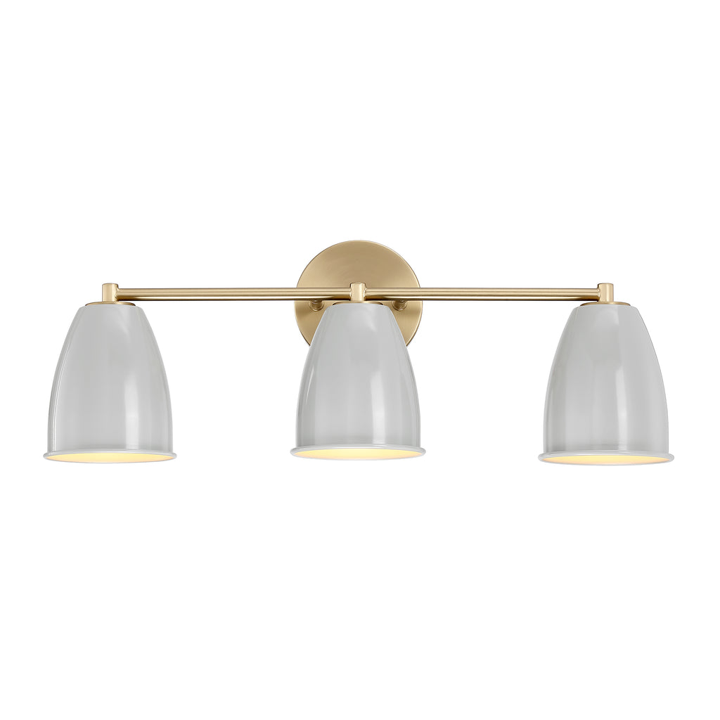 Biba 24 in. 3-Light Brushed Gold Modern Vanity Light with Grey Sky Metal Shades for Bathrooms