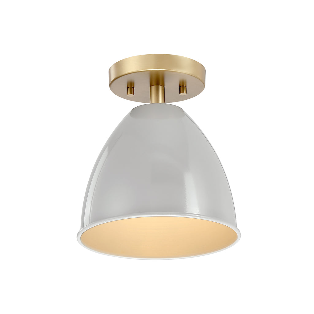 Biba 8.25 in. 1-Light Brushed Gold Modern Entryway Semi-Flush Mount with Metal Shade