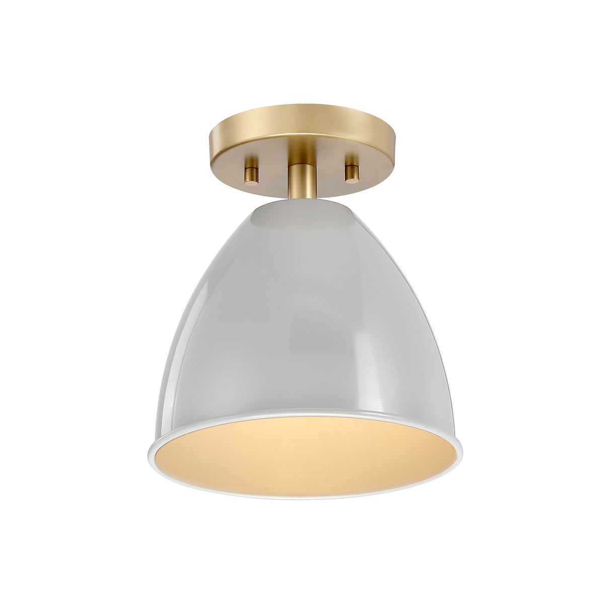 Biba 8.25 in. 1-Light Brushed Gold Modern Entryway Semi-Flush Mount with Metal Shade