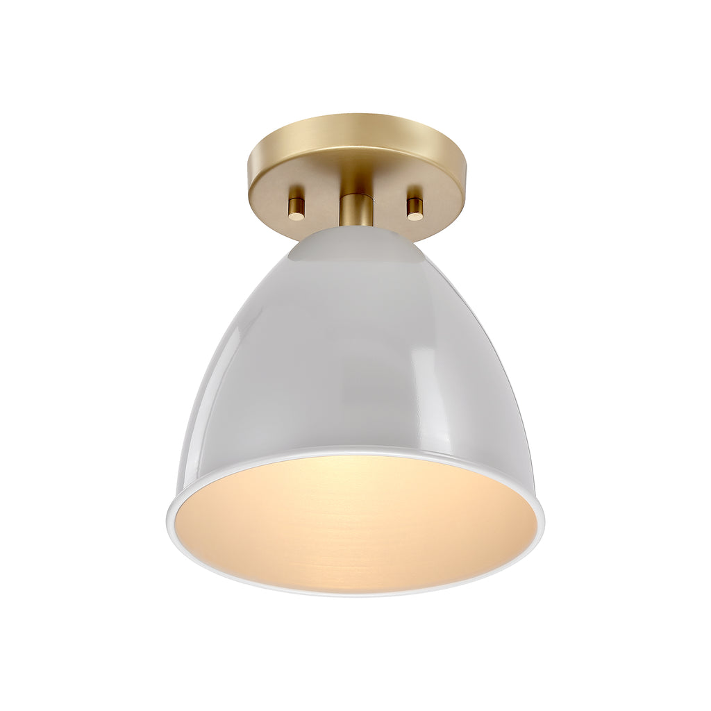 Biba 8.25 in. 1-Light Brushed Gold Modern Entryway Semi-Flush Mount with Metal Shade