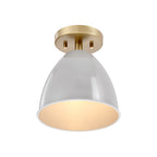 Biba 8.25 in. 1-Light Brushed Gold Modern Entryway Semi-Flush Mount with Metal Shade