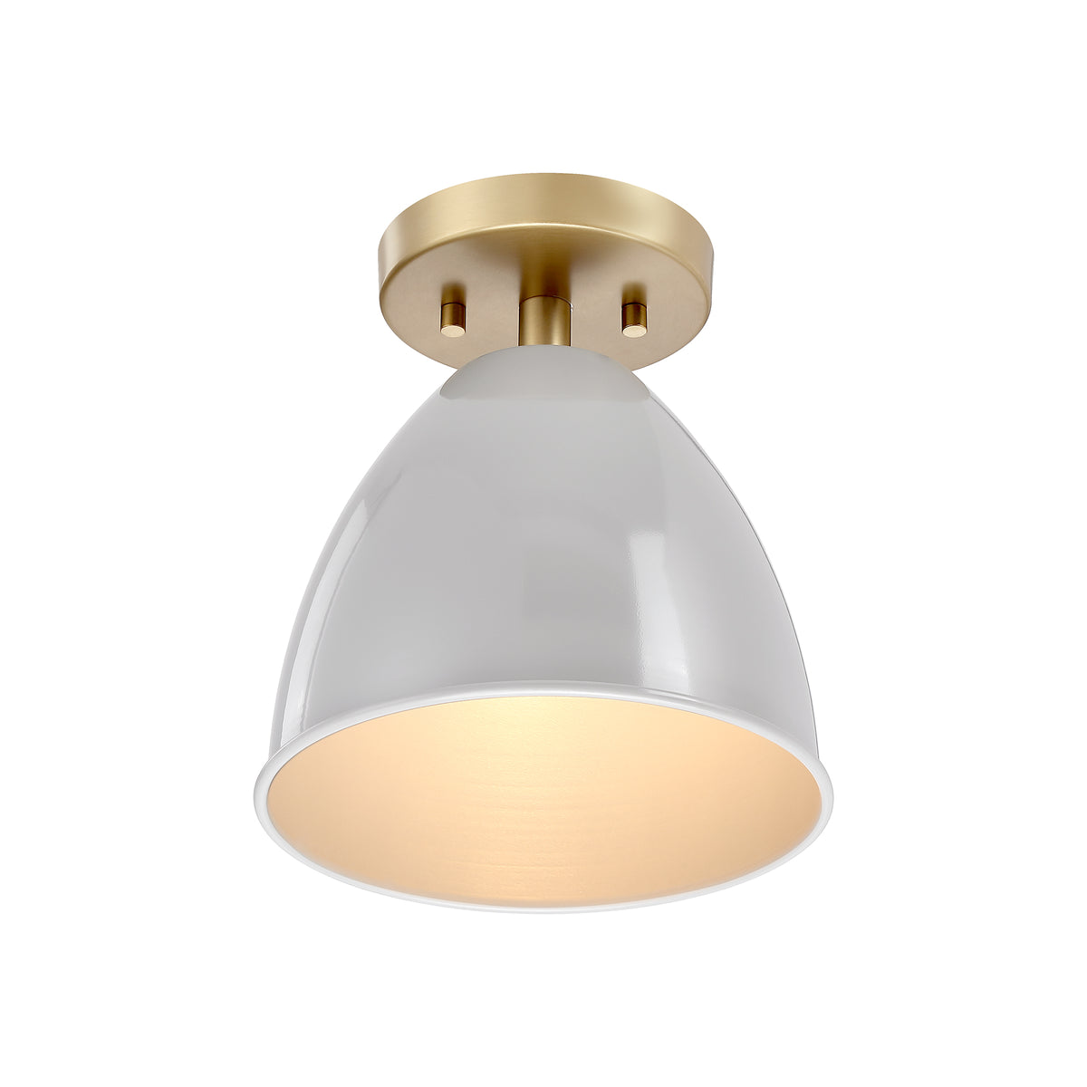Biba 8.25 in. 1-Light Brushed Gold Modern Entryway Semi-Flush Mount with Metal Shade