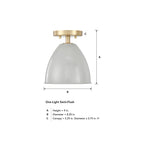 Biba 8.25 in. 1-Light Brushed Gold Modern Entryway Semi-Flush Mount with Metal Shade