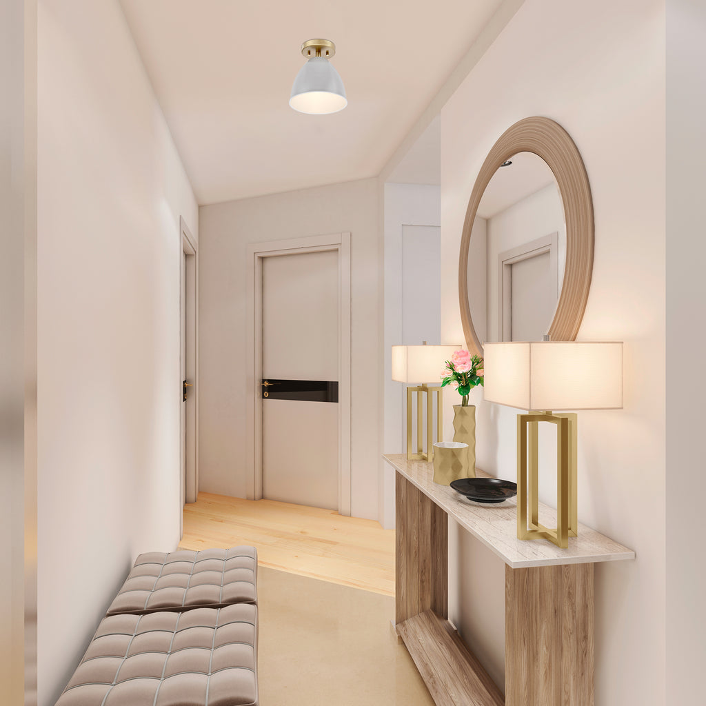 Biba 8.25 in. 1-Light Brushed Gold Modern Entryway Semi-Flush Mount with Metal Shade