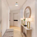 Biba 8.25 in. 1-Light Brushed Gold Modern Entryway Semi-Flush Mount with Metal Shade
