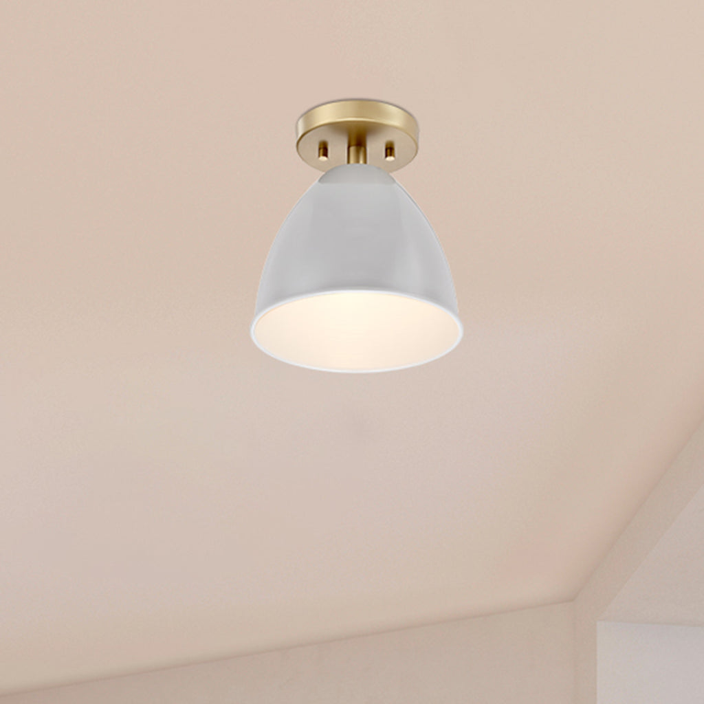 Biba 8.25 in. 1-Light Brushed Gold Modern Entryway Semi-Flush Mount with Metal Shade