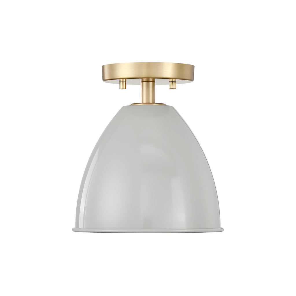 Biba 8.25 in. 1-Light Brushed Gold Modern Entryway Semi-Flush Mount with Metal Shade
