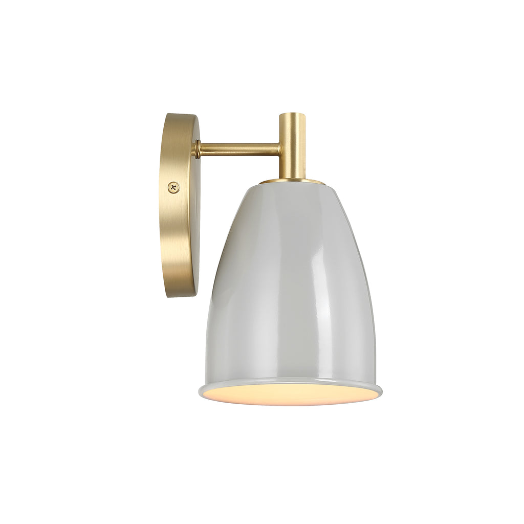 Biba 5.25 in. 1-Light Brushed Gold Modern Wall Sconce with Grey Sky Metal Shade for Living Rooms