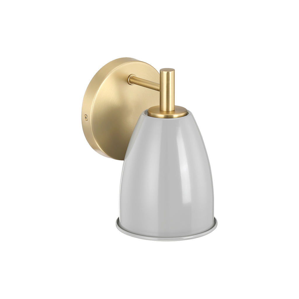 Biba 5.25 in. 1-Light Brushed Gold Modern Wall Sconce with Grey Sky Metal Shade for Living Rooms