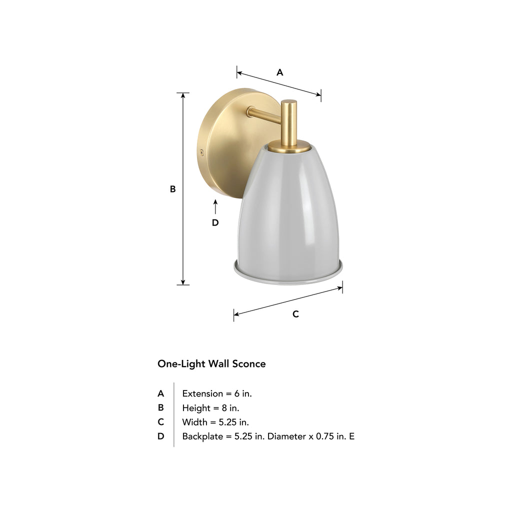 Biba 5.25 in. 1-Light Brushed Gold Modern Wall Sconce with Grey Sky Metal Shade for Living Rooms