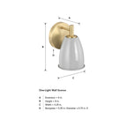 Biba 5.25 in. 1-Light Brushed Gold Modern Wall Sconce with Grey Sky Metal Shade for Living Rooms