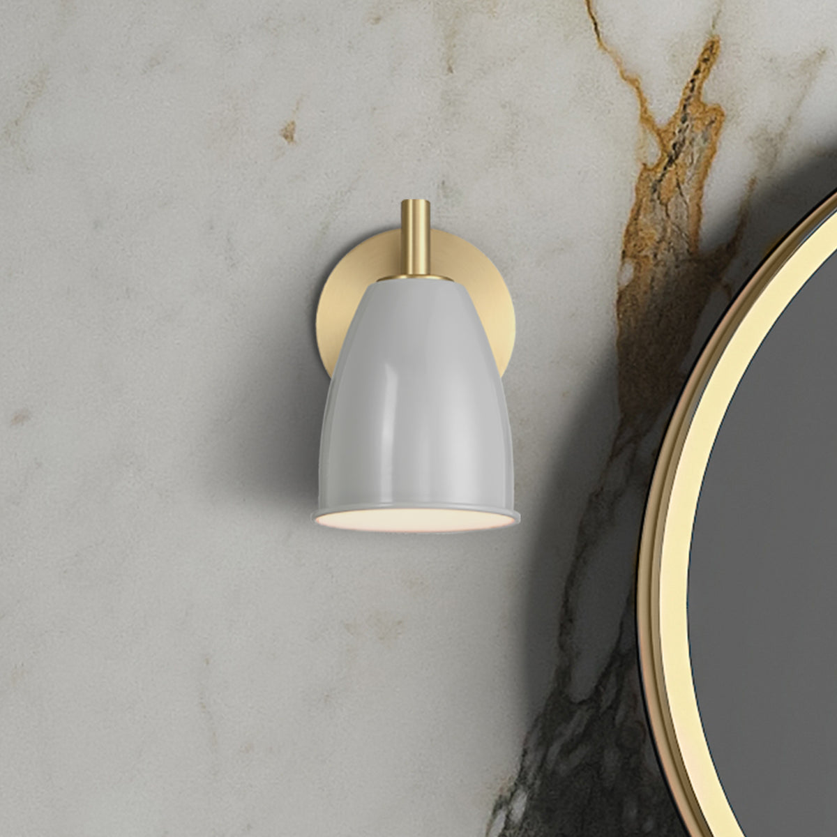 Biba 5.25 in. 1-Light Brushed Gold Modern Wall Sconce with Grey Sky Metal Shade for Living Rooms