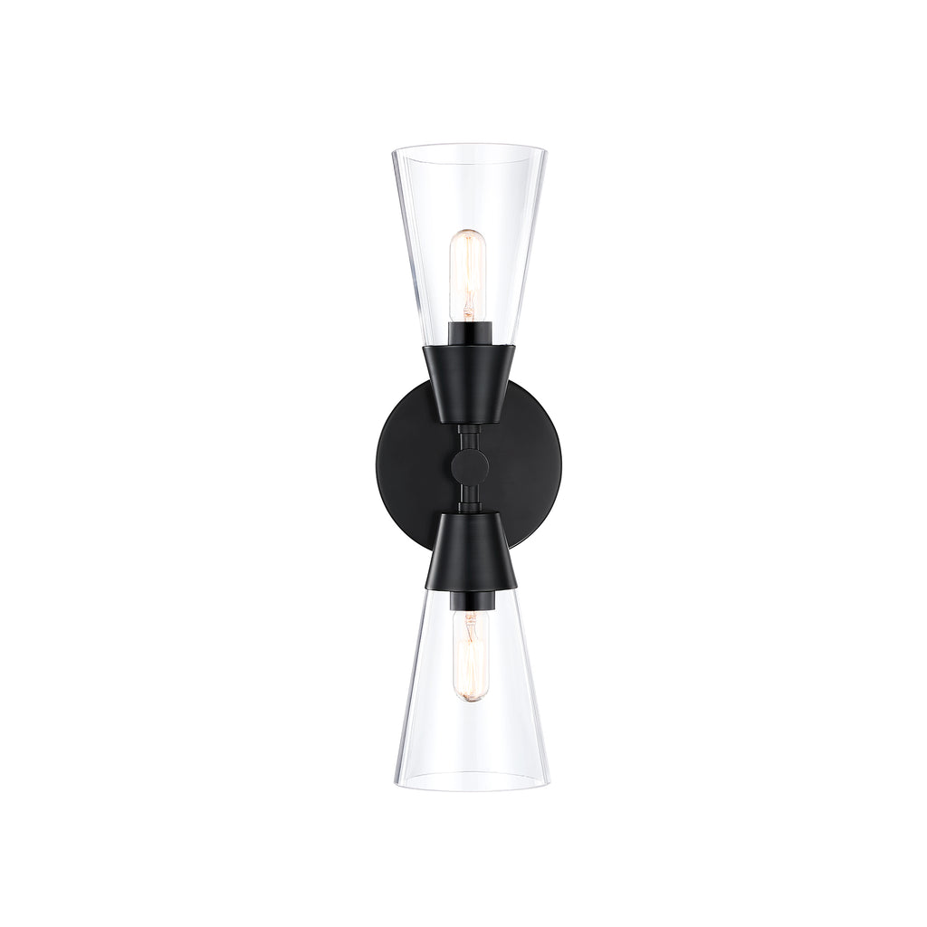 Norro 5.25 in. 2-Light Matte Black Transitional Wall Sconce with Clear Glass Shades