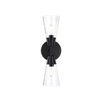 Norro 5.25 in. 2-Light Matte Black Transitional Wall Sconce with Clear Glass Shades