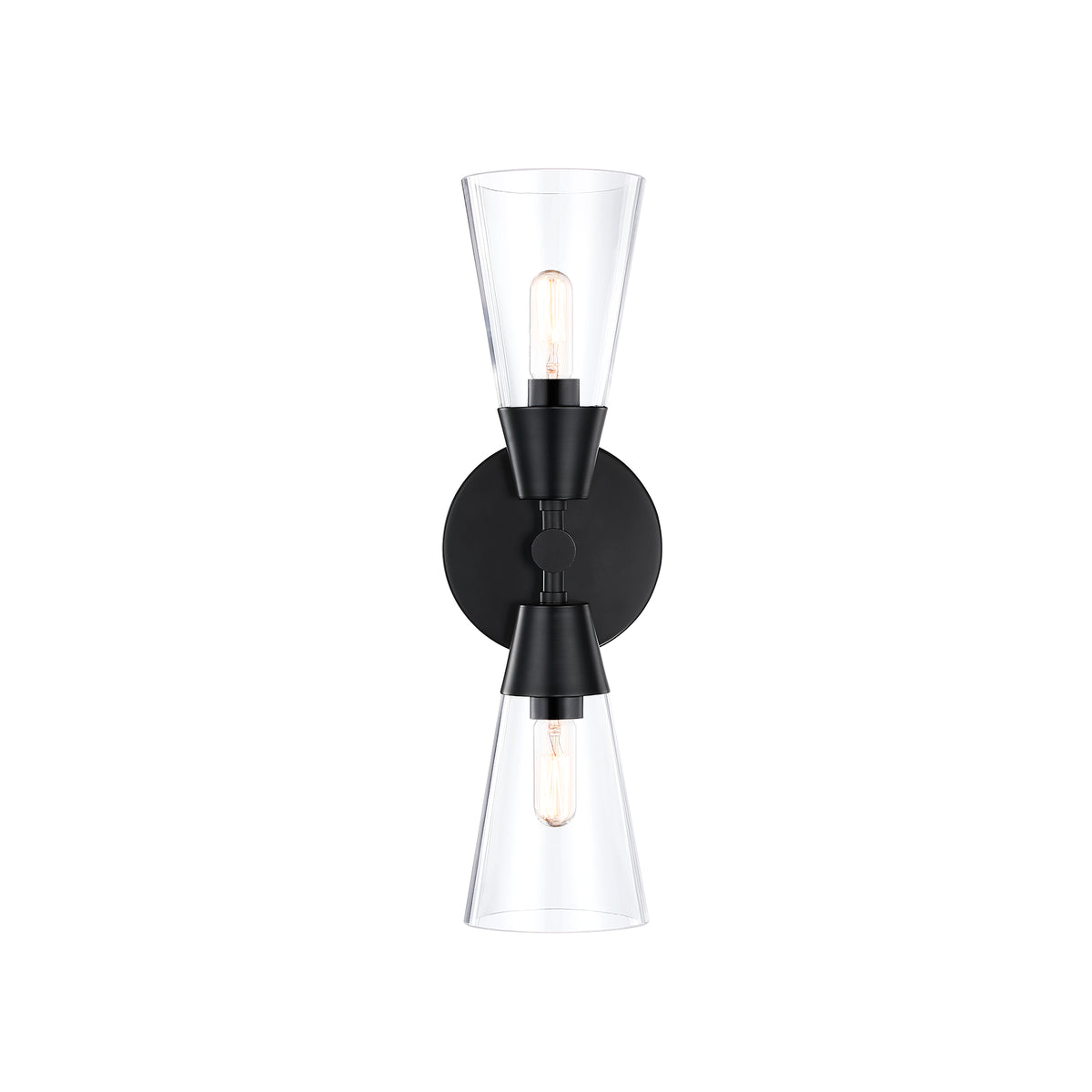 Norro 5.25 in. 2-Light Matte Black Transitional Wall Sconce with Clear Glass Shades