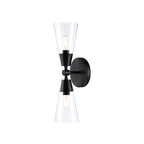 Norro 5.25 in. 2-Light Matte Black Transitional Wall Sconce with Clear Glass Shades