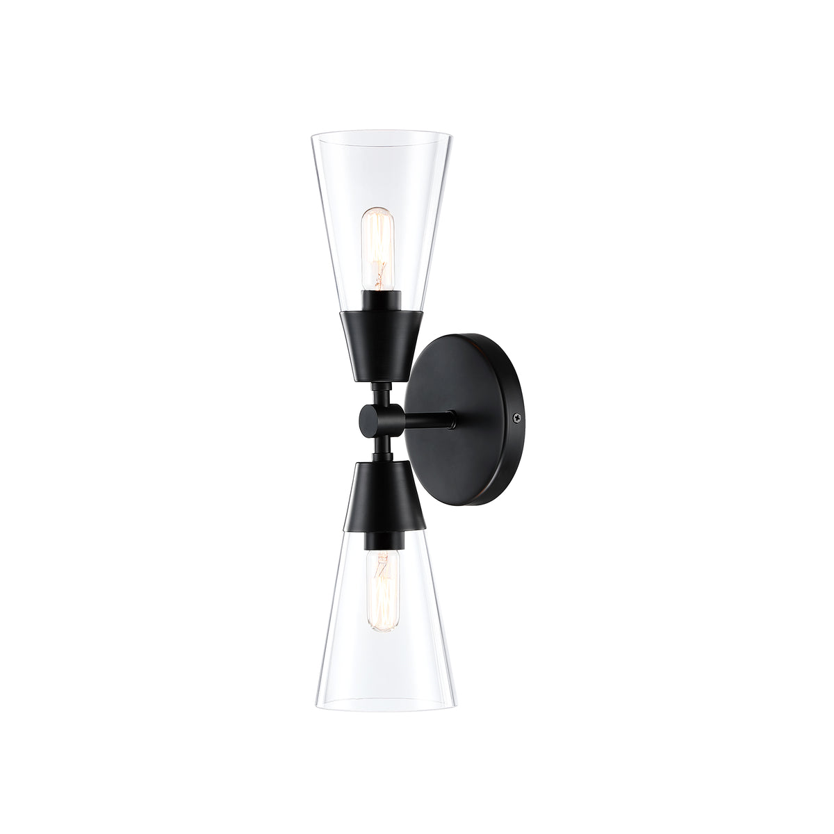 Norro 5.25 in. 2-Light Matte Black Transitional Wall Sconce with Clear Glass Shades