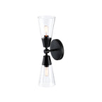 Norro 5.25 in. 2-Light Matte Black Transitional Wall Sconce with Clear Glass Shades