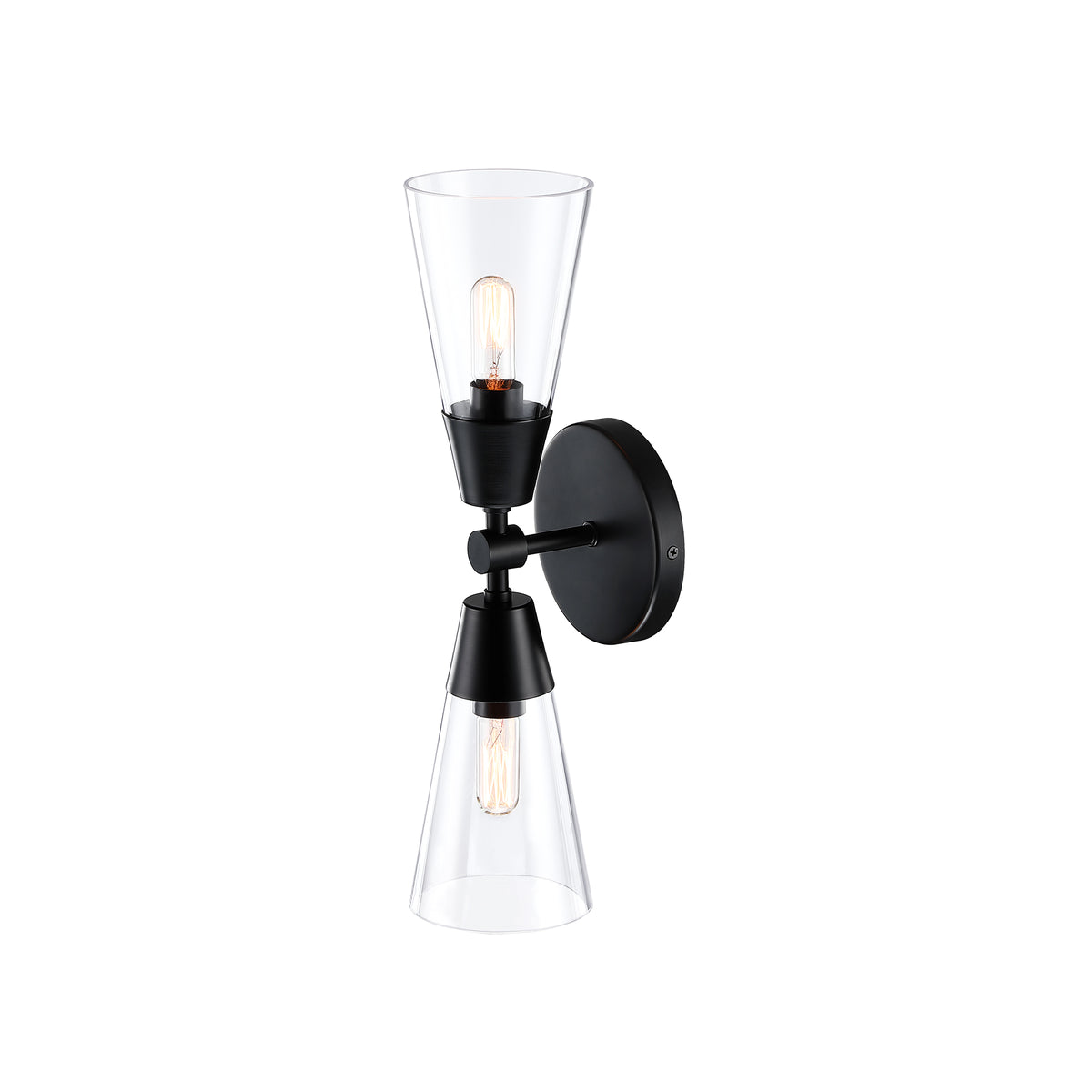 Norro 5.25 in. 2-Light Matte Black Transitional Wall Sconce with Clear Glass Shades