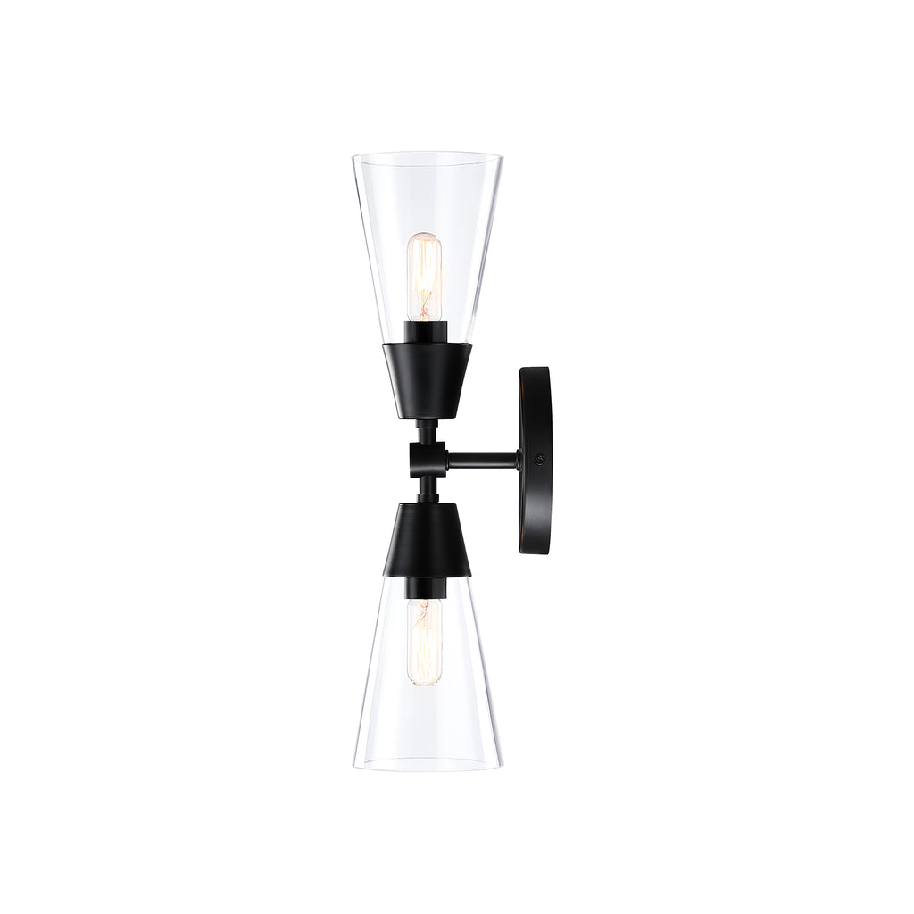 Norro 5.25 in. 2-Light Matte Black Transitional Wall Sconce with Clear Glass Shades