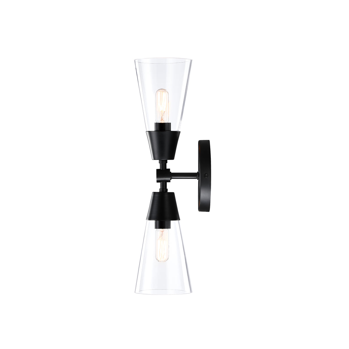 Norro 5.25 in. 2-Light Matte Black Transitional Wall Sconce with Clear Glass Shades