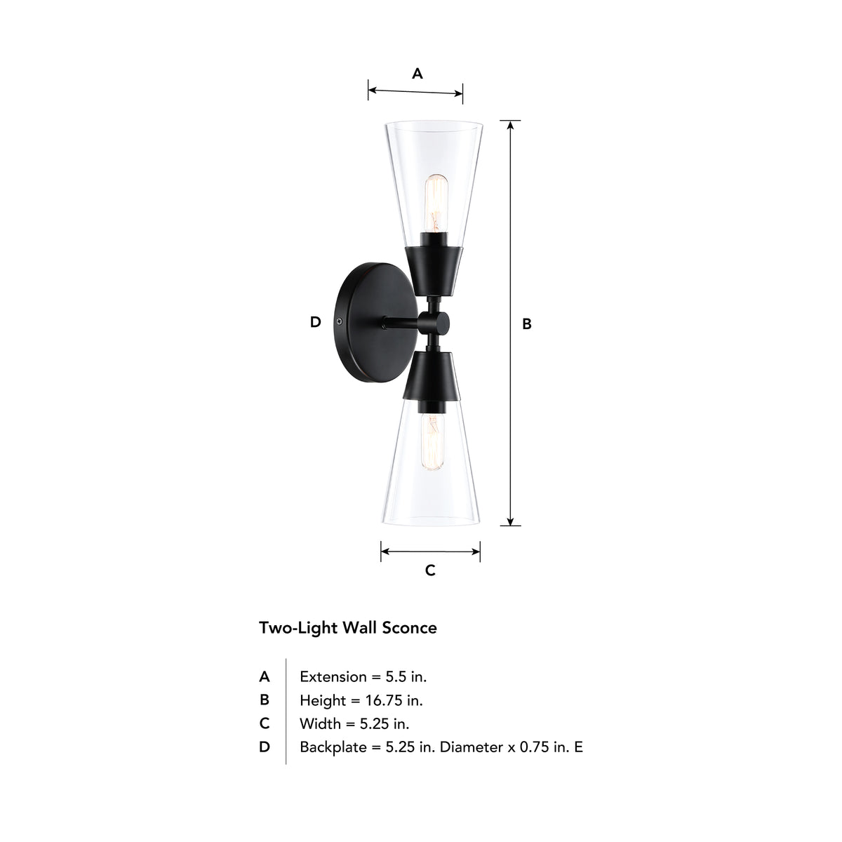 Norro 5.25 in. 2-Light Matte Black Transitional Wall Sconce with Clear Glass Shades