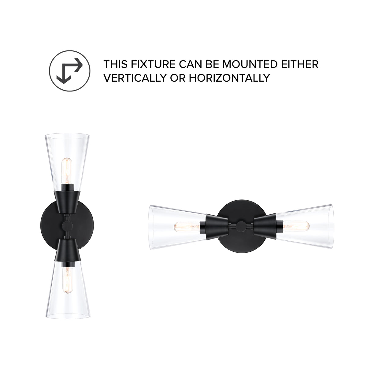 Norro 5.25 in. 2-Light Matte Black Transitional Wall Sconce with Clear Glass Shades